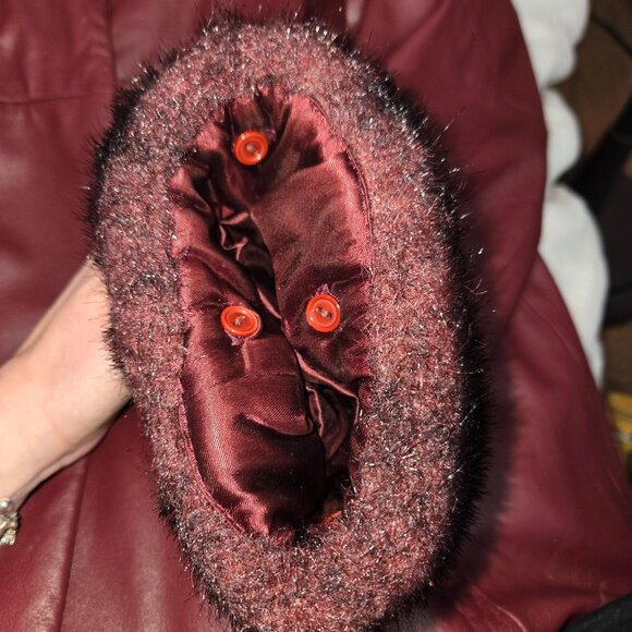 Women's Burgundy Faux Fur Trim Jacket - Picture 5 of 7